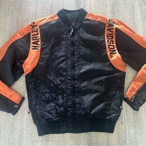 Harley Davidson Nylon Bomber Men’s XS Black Orange Embroidered Fits  Women’s M